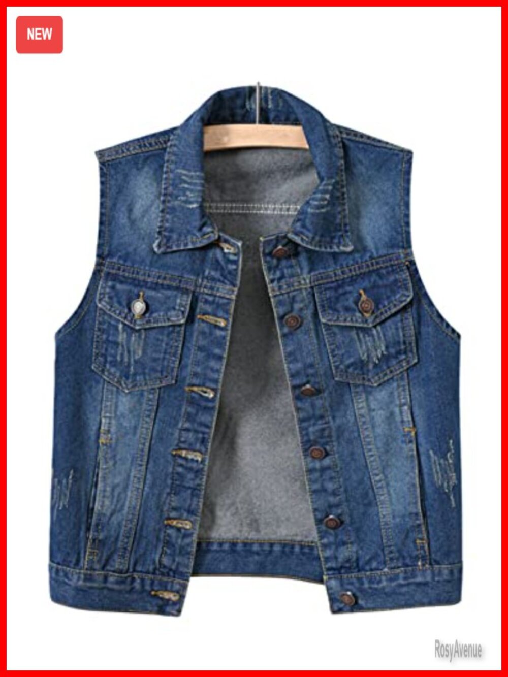 Slim Fit Denim Vest Frayed Sleeveless Jacket Button Down Women